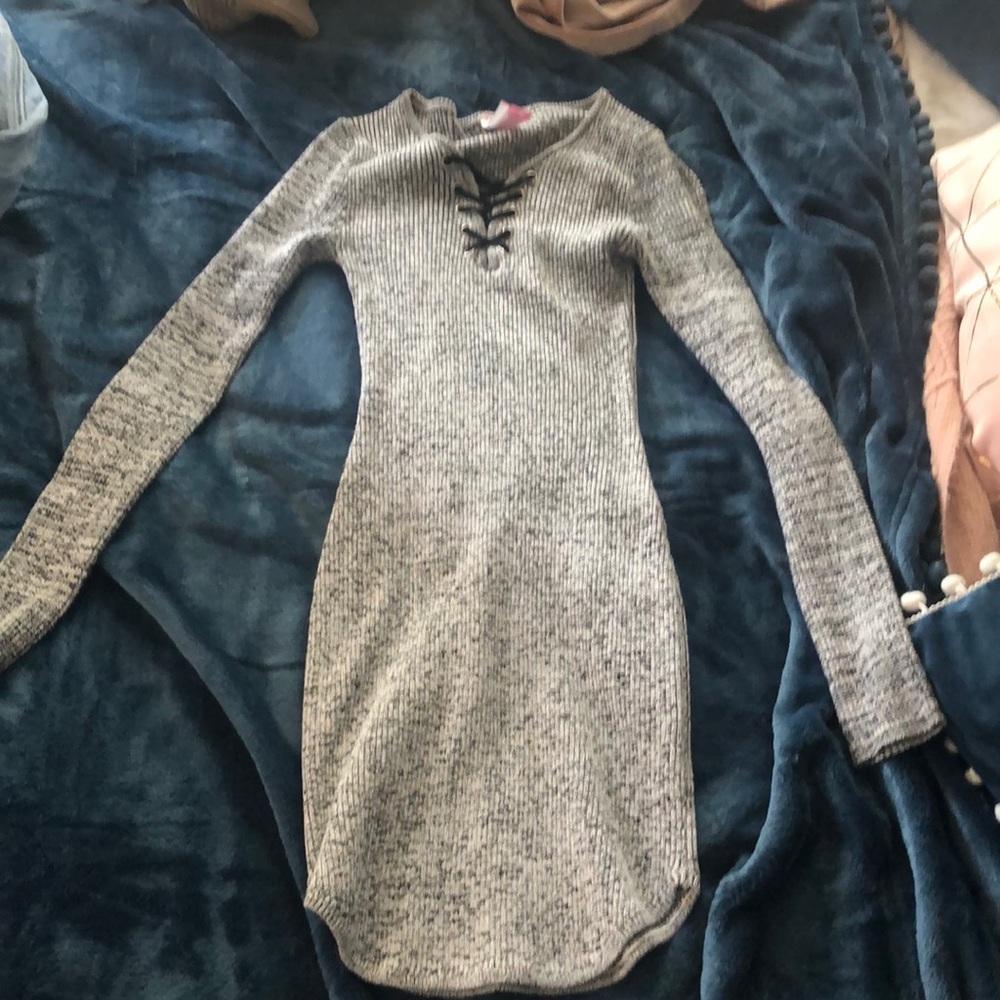 Corset lace up detail sweater dress